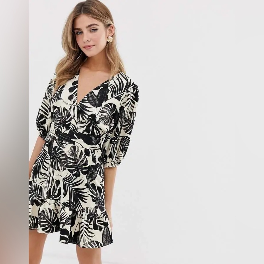 ASOS DESIGN Wrap Mini Tropical Print Dress Size 12